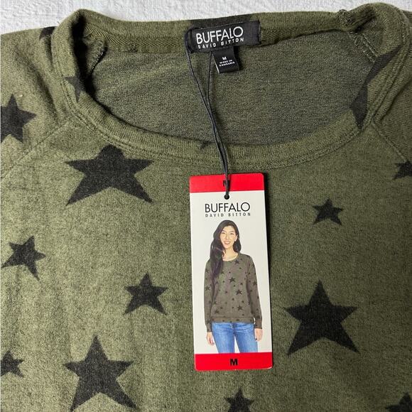 NWT Buffalo David Bitton Long Sleeve Crewneck Green Star Top Size Medium - Picture 6 of 6